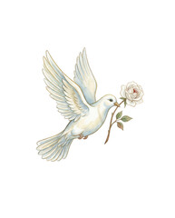 Fototapeta premium Elegant Watercolor Dove with Rose - Symbol of Peace and Love