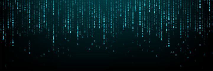 Falling binary code matrix background. Digital stream of zeros and ones for data, cybersecurity, and technology concept. © hiten666