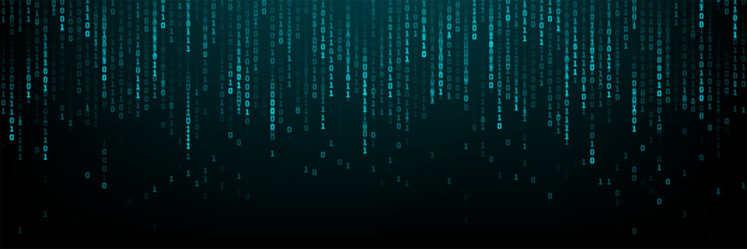Falling binary code matrix background. Digital stream of zeros and ones for data, cybersecurity, and technology concept.