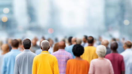 Community event attended by people of different cultures ethnic backgrounds, diverse ethnicities blurred background bokeh, multicultural gathering visualization, with copy space