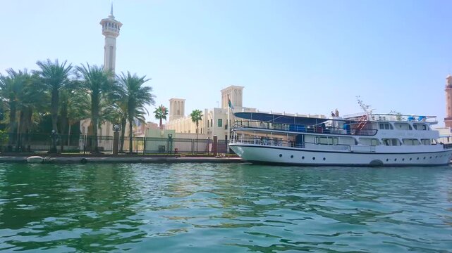 The scenic mosque and Ruler's Court from Dubai Creek, UAE