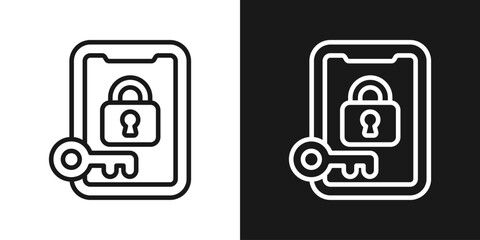Fototapeta premium Mobile Encryption Icon In Black And White Line Style