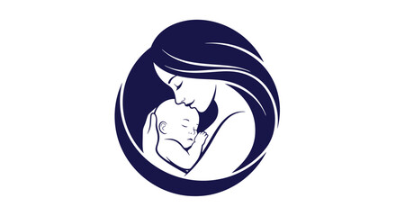 Mother holding baby in a circular emblem.