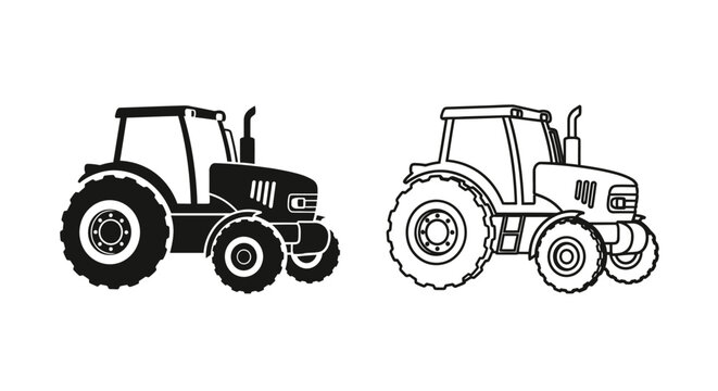 Vintage tractor line art black and white vector illustration Vector