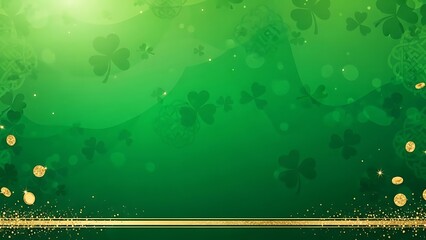 St patrick's day green background with gold accents and shamrock lucky charm