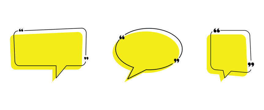 Hand drawn simple Quotations Frame and Text Template for graphical speech bubbles or boxes to add decorative elements and  presentations, websites. Vector frame set on White Background.