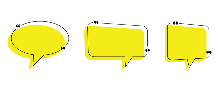 Hand drawn simple Quotations Frame and Text Template for graphical speech bubbles or boxes to add decorative elements and  presentations, websites. Vector frame set on White Background.
