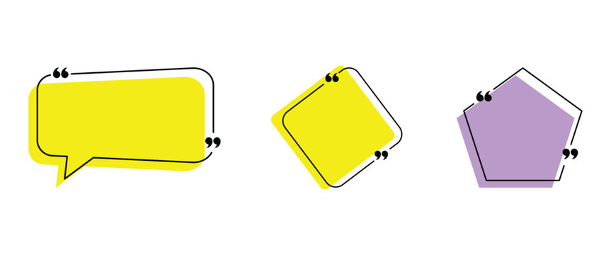 Quotation box vector icon set on yellow shape for text or testimonials, message template and various design projects.