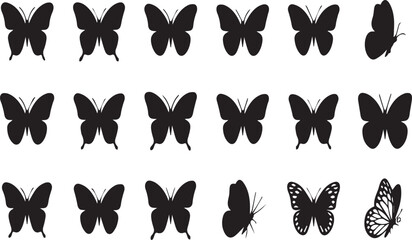 Fototapeta premium butterfly, silhouettes, insects, nature, wings, collection, set, decorative, elements, black, monarch, wildlife, biology, summer, spring