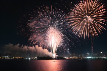 Fototapeta premium grand fireworks display over the city skyline