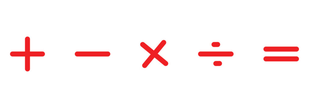 Colorful Plus and minus icon set. Divide and multiply icon vector flat are used in calculators, educational materials and finance apps.