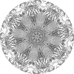 Black Halftone Dot Composition with Mandala Inspired Geometry