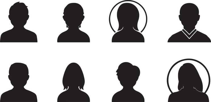 Silhouettes of people with two circled individuals in a grid layout black white
