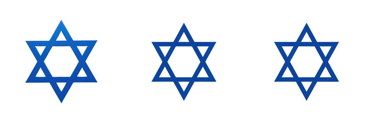 Set of blue Star of David symbols representing Jewish identity and Judaism isolated on white background
