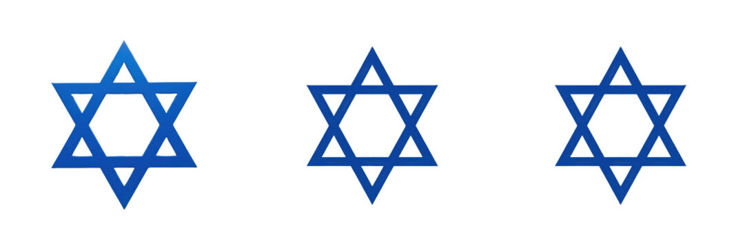 Set of blue Star of David symbols representing Jewish identity and Judaism isolated on white background