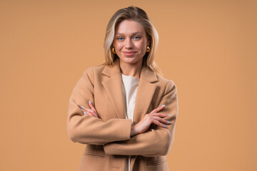 Charming Friendly Businesswoman Looking Camera With Soft Kind Smile, Confidence.