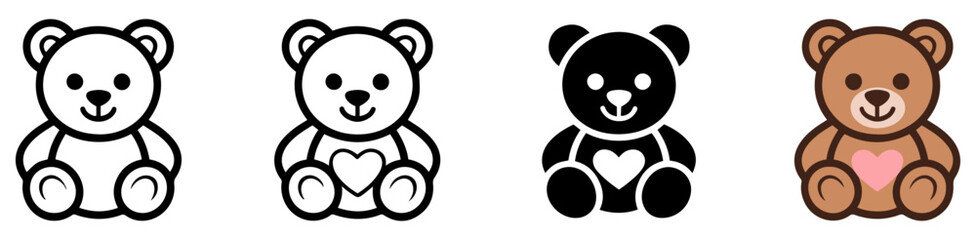 cute teddy bear love gift icon set