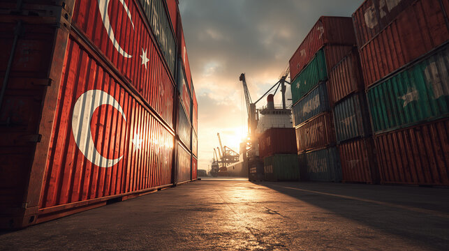 Global Shipping and Logistics Industry Concept with Cargo Containers at Modern Seaport