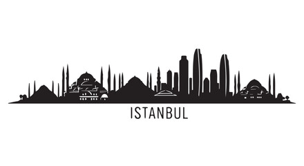 Fototapeta premium Black silhouette cityscape of Istanbul skyline with mosques and skyscrapers on Transparent Background, travel and tourism concept.