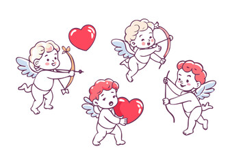 Cherubs playing with hearts and bows Vector