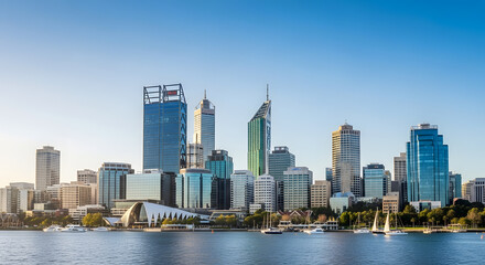 Obraz premium Urban cityscape featuring high rise buildings by the water