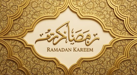 Golden ramadan kareem greeting with arabic calligraphy and english translation