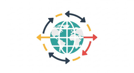 Obraz premium Earth globe with colorful arrows indicating global cycles and recycling concepts on white background