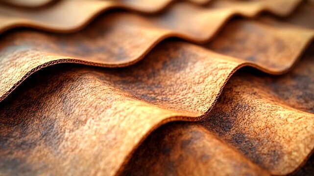 Close-up of textured brown waves on a metal surface reflecting light