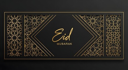 Eid mubarak card with intricate gold patterns and elegant design