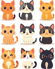 Fototapeta premium Set of Nine Cute Cartoon Kitten Characters