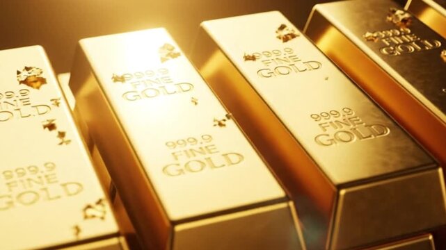 stacked gold bars - Stack of 999.9 Fine Gold Bullion Bars &ndash; Luxury Wealth and Investment Concept
