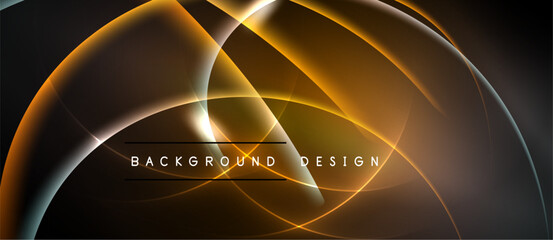 Abstract design features flowing golden lines, dark background. Elegant curves create dynamic visual impact, modern aesthetic.