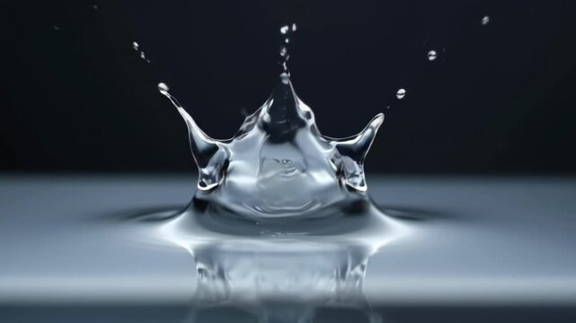 Crown shaped water splash creating dynamic surface crown effect on a calm pool.