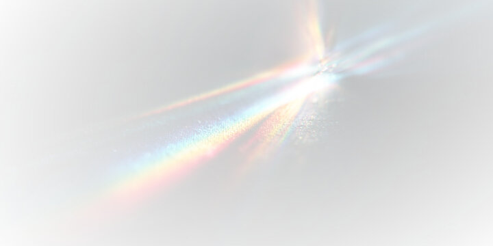 Crystal prism rainbow flares glow softly across black background. Holographic reflections scatter multicolor brilliance. Abstract overlay adds whimsical dreamy effect.
