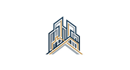 Abstract multi-story building icon, modern real estate architecture symbol on isolated white background.