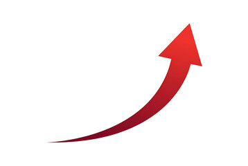 Red upward curving growth arrow icon isolated on transparent background for success business and finance concept