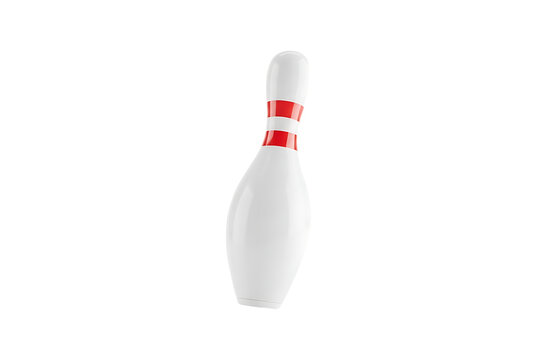 White bowling pin with red logo isolated on transparent background for sports and game design