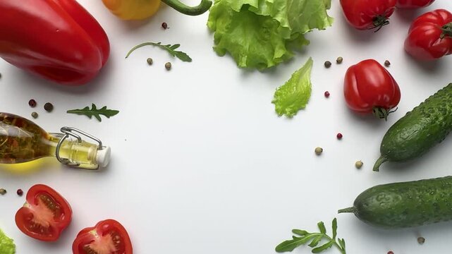 Fresh vegetables for salad on white background