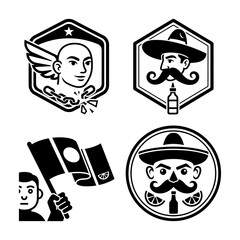 Cinco de Mayo folklorico dance and mariachi musician icons set