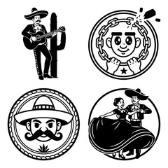 Cinco de Mayo laurel profile eagle cactus and broken chain icons