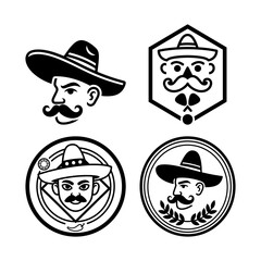 Cinco de Mayo mariachi band shield badge and chain break icons set