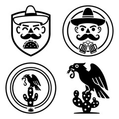 Cinco de Mayo sombrero mustache logo badge icon set