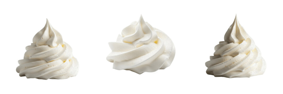 Set of Swirled Whipped Cream Dollops transparent background, PNG
