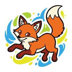Obraz premium Cartoon Fox Illustration – Playful Orange Animal Art with Whimsical Swirls