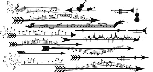 Vector illustration of silhouettes of a girl horse and man with musical elements © Apurba