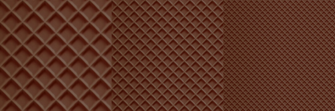 Chocolate waffle bg of diagonal texture, wafer cookie pattern. Biscuit cake square vector and fabric lattice set, icecream cone summer stroopwafel. Waffel bite caramel of seamless backdrop, 3d pancake
