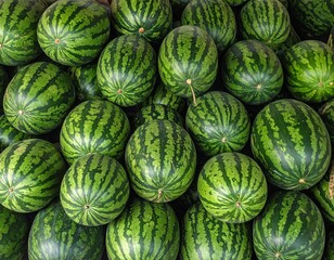 Fototapeta premium Pile of green watermelon fruits as background. 