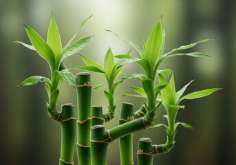 Obraz premium Close-up lush green lucky bamboo stalks with new growth botanical beauty macro shot