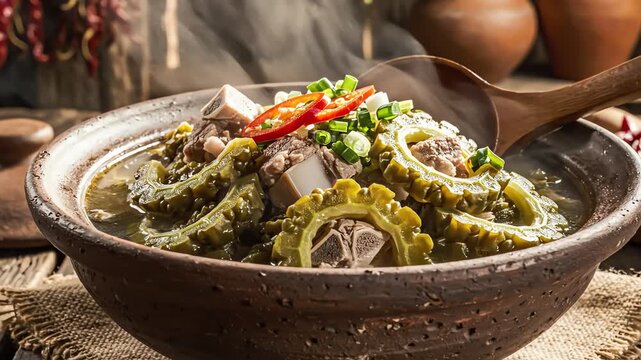Close up of a rustic dish in a ceramic bowl