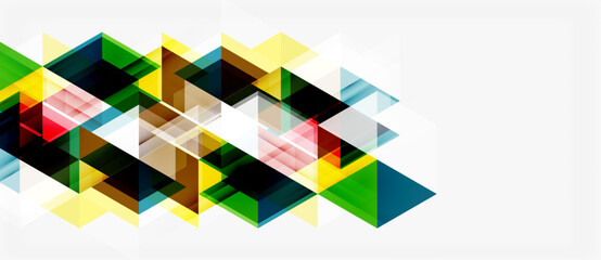 Fototapeta premium Abstract geometric design. Colorful triangles overlap, creating dynamic visual texture. Modern aesthetic, clean lines, bright palette.